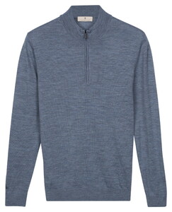 Thomas Maine Half Zip Merino Wool Single Knit Trui Midden Blauw