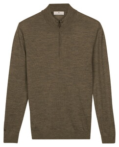 Thomas Maine Half Zip Merino Wool Single Knit Trui Taupe Melange