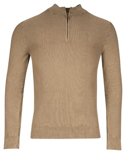 Thomas Maine Half Zip Piqué Texture Knit Garment Dye Light Stone Wash Pullover Taupe