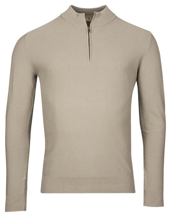 Thomas Maine Half Zip Piqué Texture Knit Garment Dye Light Stone Wash Trui Dusty Green