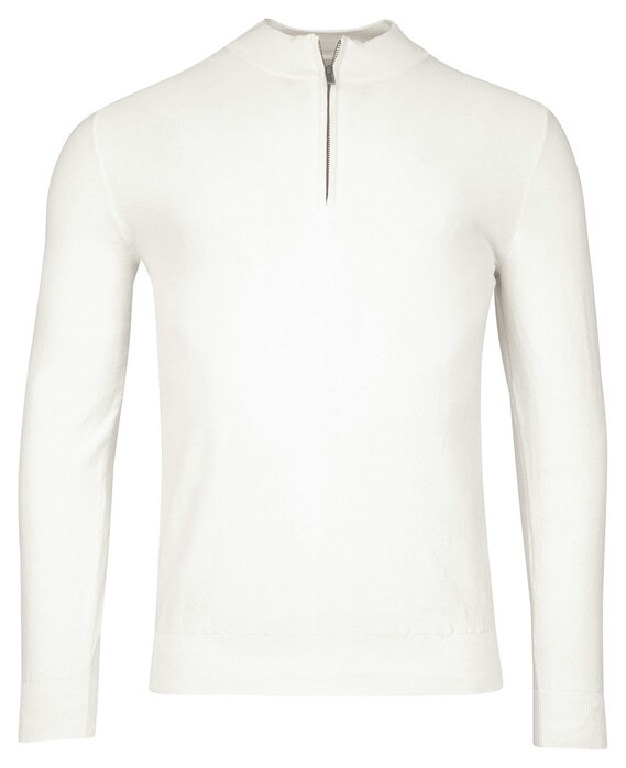 Thomas Maine Half Zip Piqué Texture Knit Garment Dye Light Stone Wash Trui Ecru