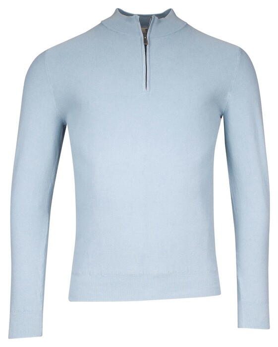 Thomas Maine Half Zip Piqué Texture Knit Garment Dye Light Stone Wash Trui Licht Blauw