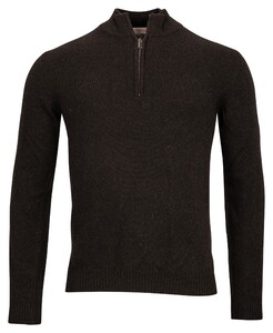 Thomas Maine Half Zip Single Knit Merino Cashmere Trui Donker Bruin