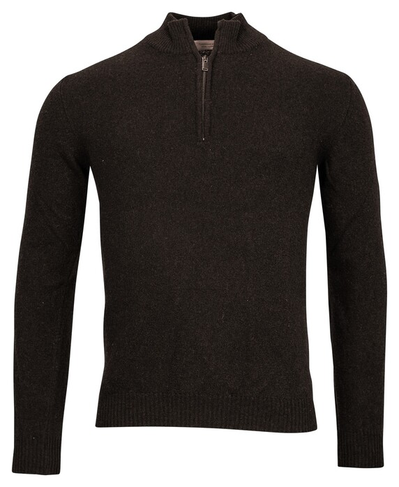 Thomas Maine Half Zip Single Knit Merino Cashmere Trui Donker Bruin