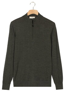 Thomas Maine Half Zip Single Knit Merino Wool Trui Donker Groen