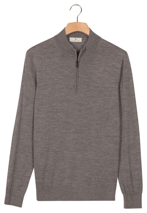 Thomas Maine Half Zip Single Knit Merino Wool Trui Grijs