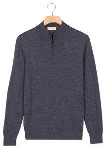 Thomas Maine Half Zip Single Knit Merino Wool Trui Indigo
