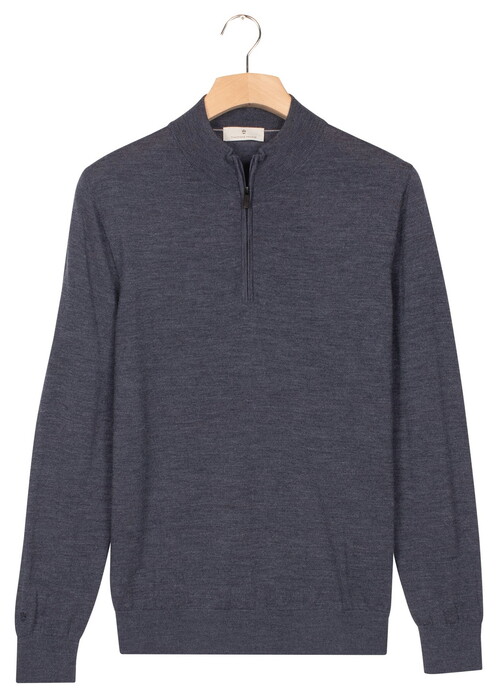 Thomas Maine Half Zip Single Knit Merino Wool Trui Indigo