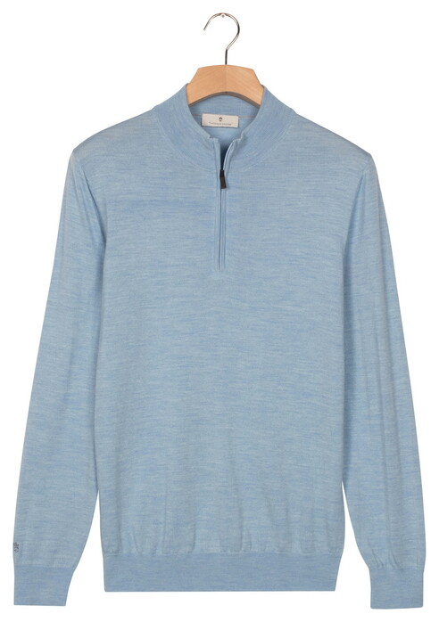 Thomas Maine Half Zip Single Knit Merino Wool Trui Licht Blauw