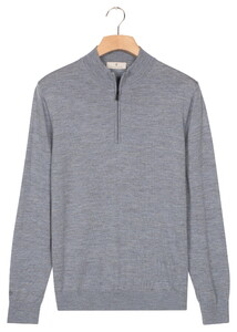 Thomas Maine Half Zip Single Knit Merino Wool Trui Light Denim