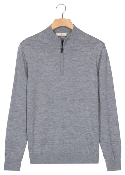 Thomas Maine Half Zip Single Knit Merino Wool Trui Light Denim