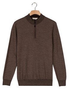 Thomas Maine Half Zip Two Color Herringbone Jacquard Knit Trui Bruin