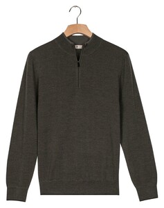 Thomas Maine Half Zip Two Color Herringbone Jacquard Knit Trui Donker Groen