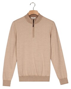 Thomas Maine Half Zip Two Color Herringbone Jacquard Knit Trui Licht Beige