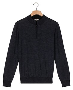 Thomas Maine Half Zip Two Color Herringbone Jacquard Knit Trui Navy