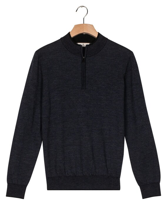 Thomas Maine Half Zip Two Color Herringbone Jacquard Knit Trui Navy