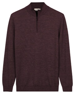 Thomas Maine Half Zip Two Color Jacquard Texture Knit Trui Aubergine
