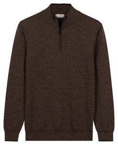 Thomas Maine Half Zip Two Color Jacquard Texture Knit Trui Bruin