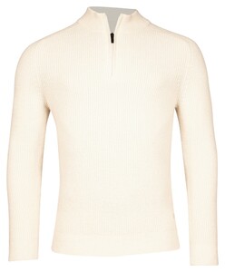Thomas Maine Half Zip Vintage Texture Knit Trui Ecru