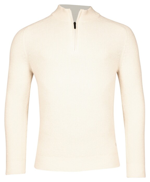 Thomas Maine Half Zip Vintage Texture Knit Trui Ecru