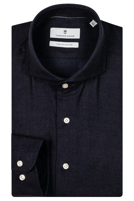 Thomas Maine Herringbone Flanel Bari Cutaway Overhemd Navy