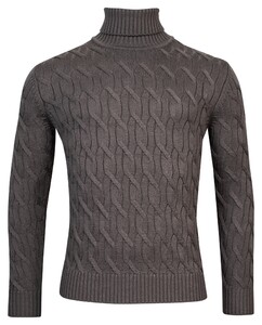 Thomas Maine High Neck Allover Cable Knit Trui Grijsgroen