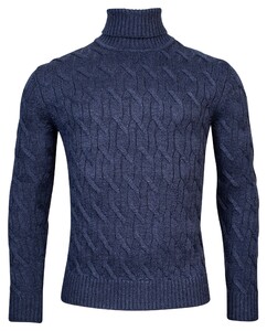 Thomas Maine High Neck Allover Cable Knit Trui Indigo