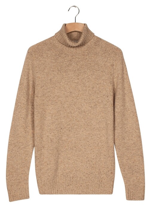 Thomas Maine High Neck Single Knit New England Donegal Merino Wool Trui Beige