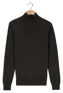 Thomas Maine High Neck Single Knit Subtle Uni Color Melange Merino Wool Pullover Anthracite Melange