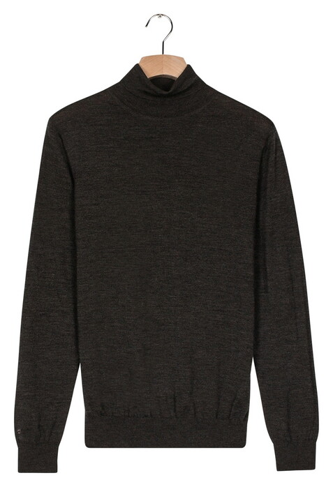 Thomas Maine High Neck Single Knit Subtle Uni Color Melange Merino Wool Trui Antraciet Melange
