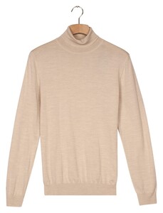 Thomas Maine High Neck Single Knit Subtle Uni Color Melange Merino Wool Trui Ecru