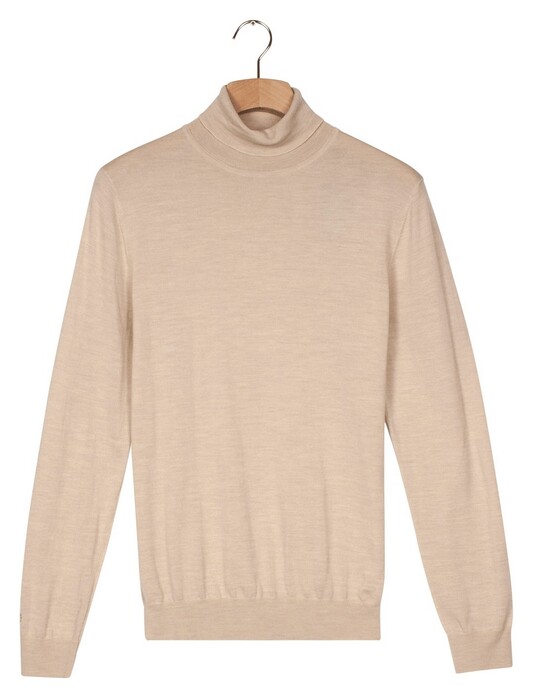 Thomas Maine High Neck Single Knit Subtle Uni Color Melange Merino Wool Trui Ecru