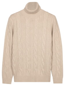 Thomas Maine High Neck Superfine Lambswool Cable Knit Pullover Kitt Melange