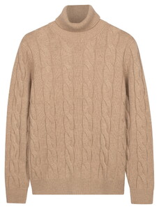 Thomas Maine High Neck Superfine Lambswool Cable Knit Trui Beige Melange