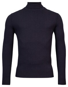 Thomas Maine High Neck Uni Subtle Knit Rib Pattern Pullover Navy