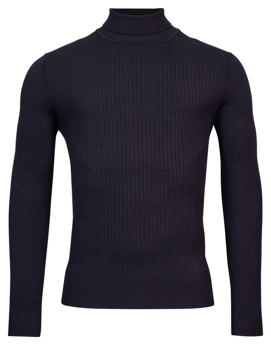 Thomas Maine High Neck Uni Subtle Knit Rib Pattern Pullover Navy