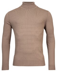 Thomas Maine High Neck Uni Subtle Knit Rib Pattern Trui Licht Beige