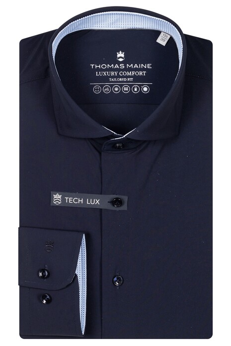 Thomas Maine Hyperflex Subtle Dot Contrast Fabric Roma Modern Ken Overhemd Navy