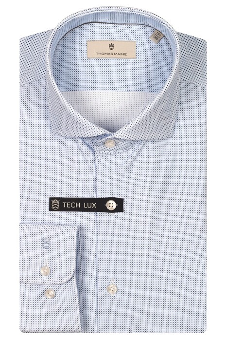 Thomas Maine Hyperstretch Allover Dot Pattern Roma Modern Kent Overhemd Licht Blauw