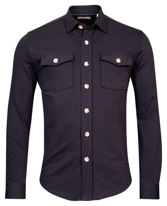 Thomas Maine Jersey Hyper Stretch Double Breast Pocket Overshirt Navy