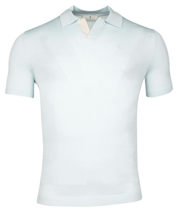 Thomas Maine Knitted Fine Merino Subtle Placquet Contrast No Buttons Collar Polo Ice Blue