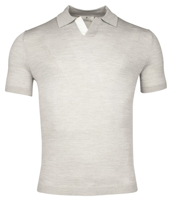 Thomas Maine Knitted Fine Merino Subtle Placquet Contrast No Buttons Collar Polo Licht Grijs