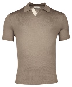 Thomas Maine Knitted Fine Merino Subtle Placquet Contrast No Buttons Collar Poloshirt Greige