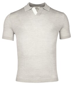 Thomas Maine Knitted Fine Merino Subtle Placquet Contrast No Buttons Collar Poloshirt Light Grey