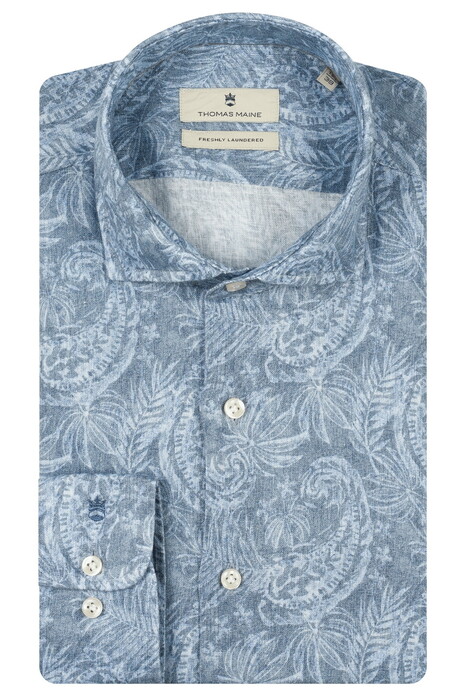 Thomas Maine Linnen Fantasy Paisley Roma Modern Kent Overhemd Jeans Blauw