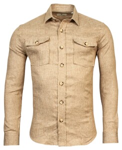 Thomas Maine Linnen Stretch Overshirt Contrast Buttons Bruin