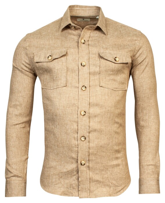 Thomas Maine Linnen Stretch Overshirt Contrast Buttons Bruin