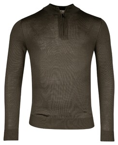 Thomas Maine Merino Half Zip Single Knit Trui Donker Groen Melange
