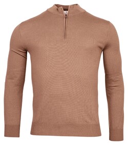 Thomas Maine Merino Half Zip Single Knit Trui Midden Bruin
