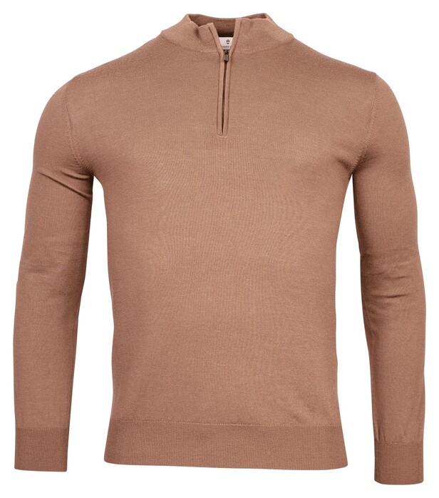 Thomas Maine Merino Half Zip Single Knit Trui Midden Bruin